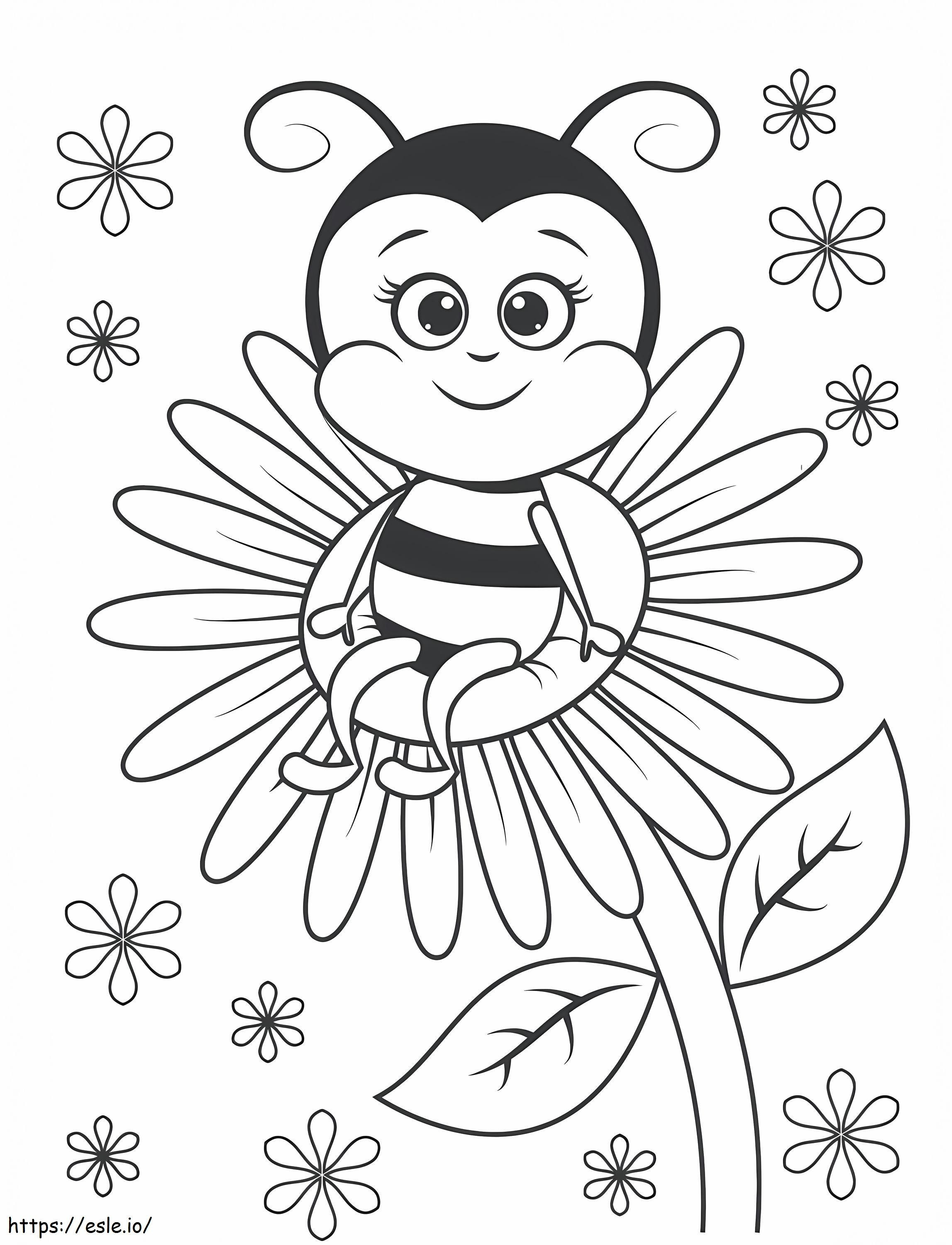 Bee Sitting On Sunflower coloring page