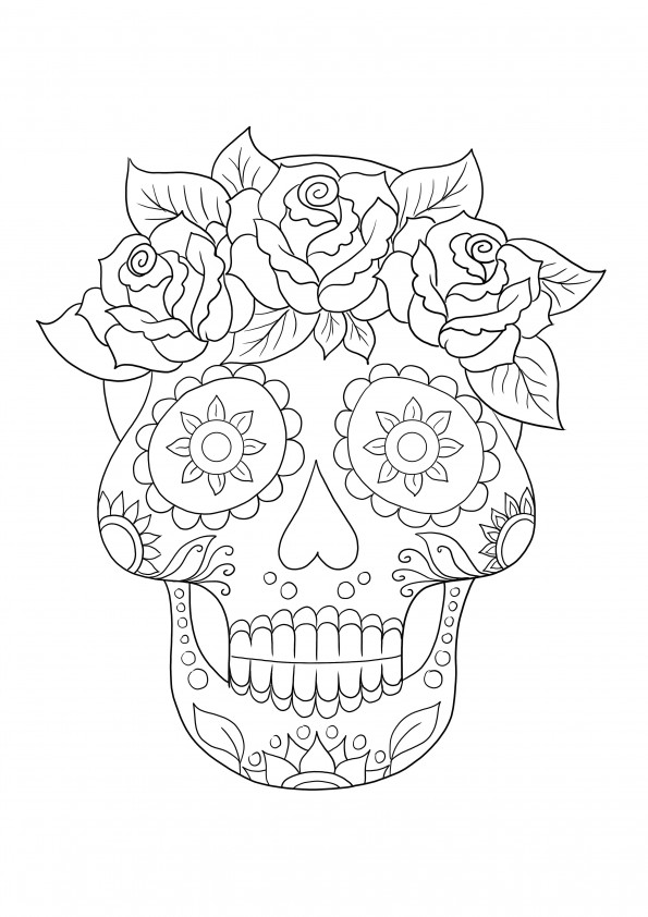 Una hoja para colorear gratis de Sugar Skull original para imprimir y usar para enseñar sobre arte no convencional