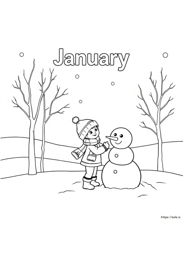 Januar Monats Ausmalbild
