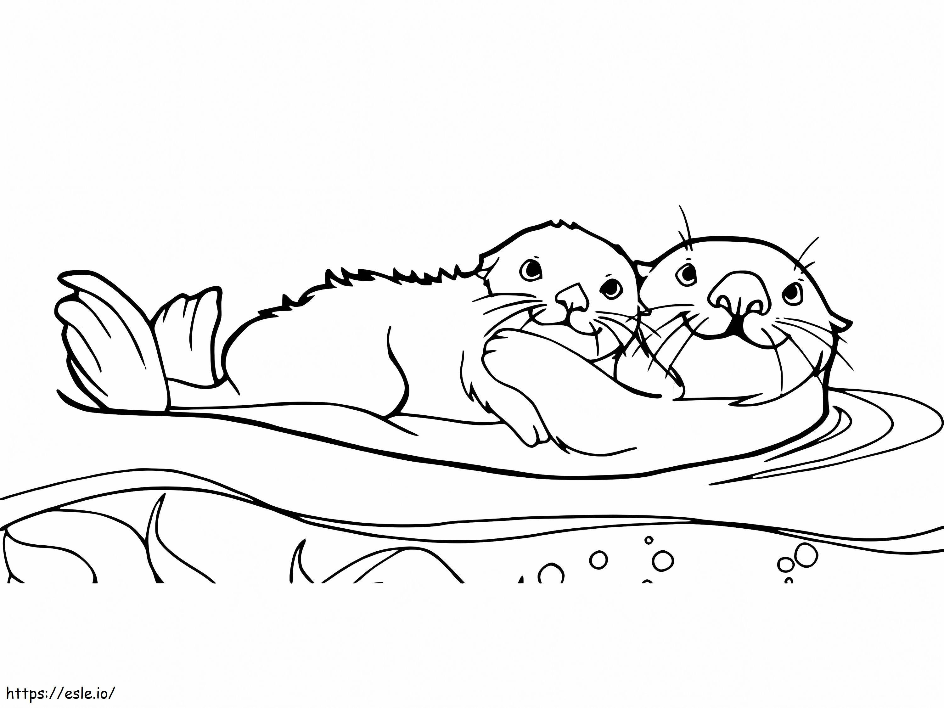Twee Otter Omarmen kleurplaat kleurplaat