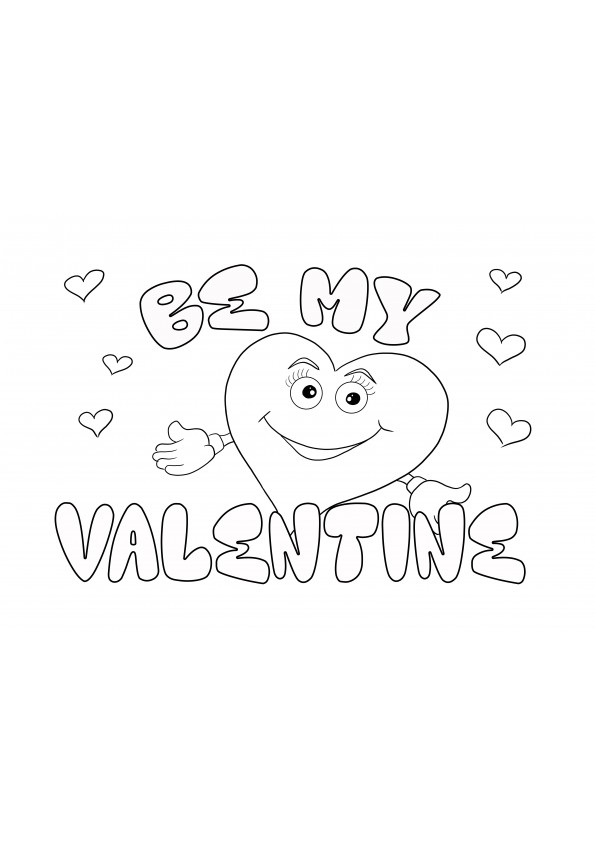 Lachend hart op de Be My Valentine-kaart, gratis printbaar om in te kleuren
