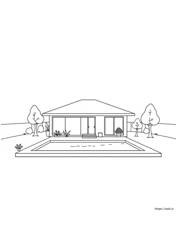 Rumah Dengan Kolam Gambar Mewarnai