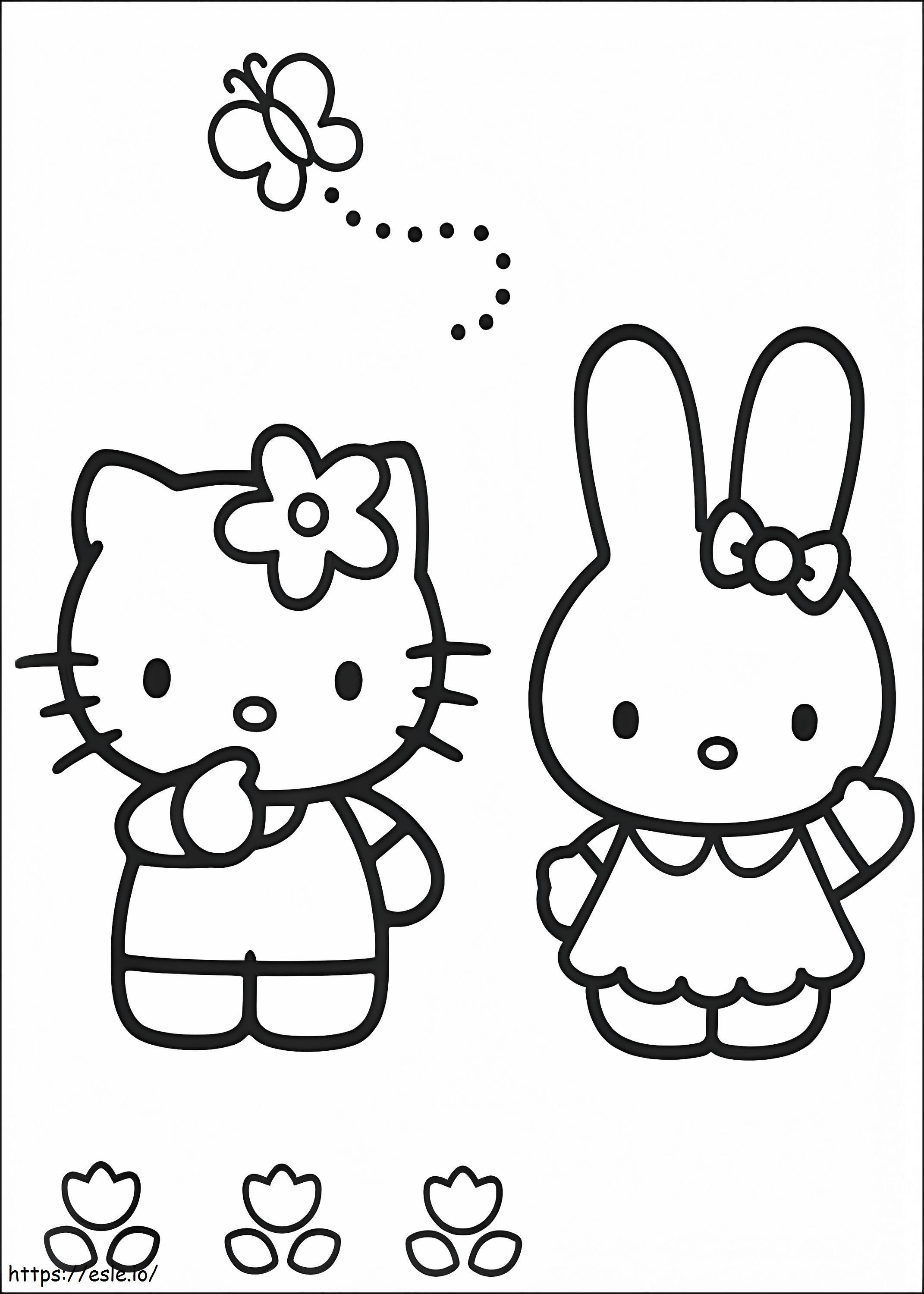 Hello Kitty and Rabbit coloring page