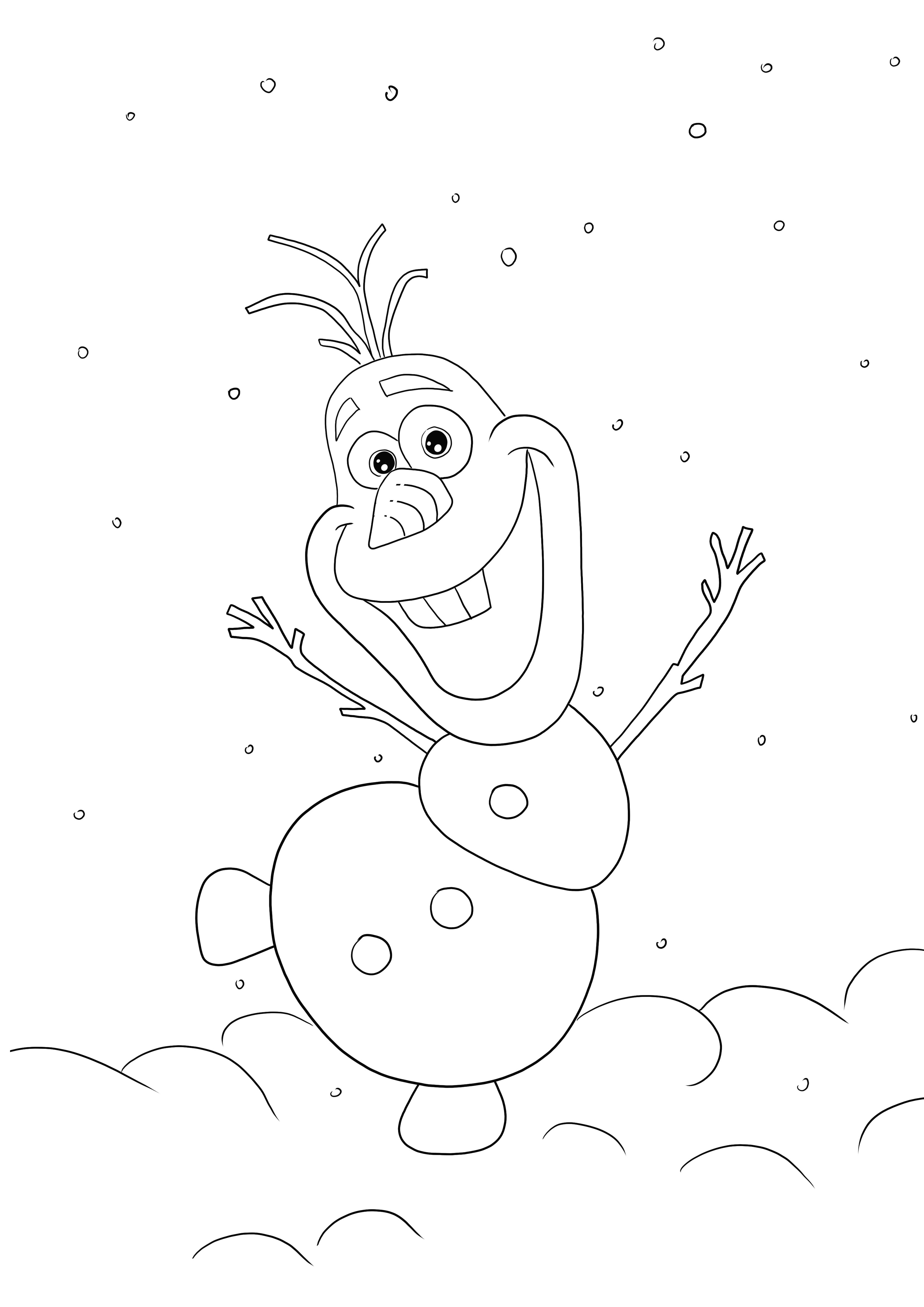 İndirmesi veya yazdırması ücretsiz ve renklendirmesi kolay Frozen'dan mutlu ve dans eden Olaf