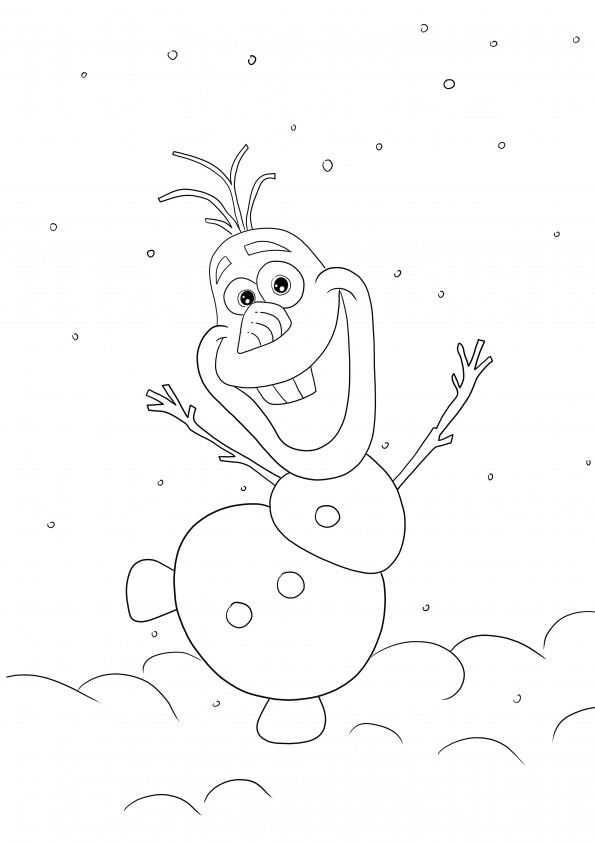 Der glückliche und tanzende Olaf aus Frozen kann kostenlos heruntergeladen oder ausgedruckt werden und ist einfach auszumalen