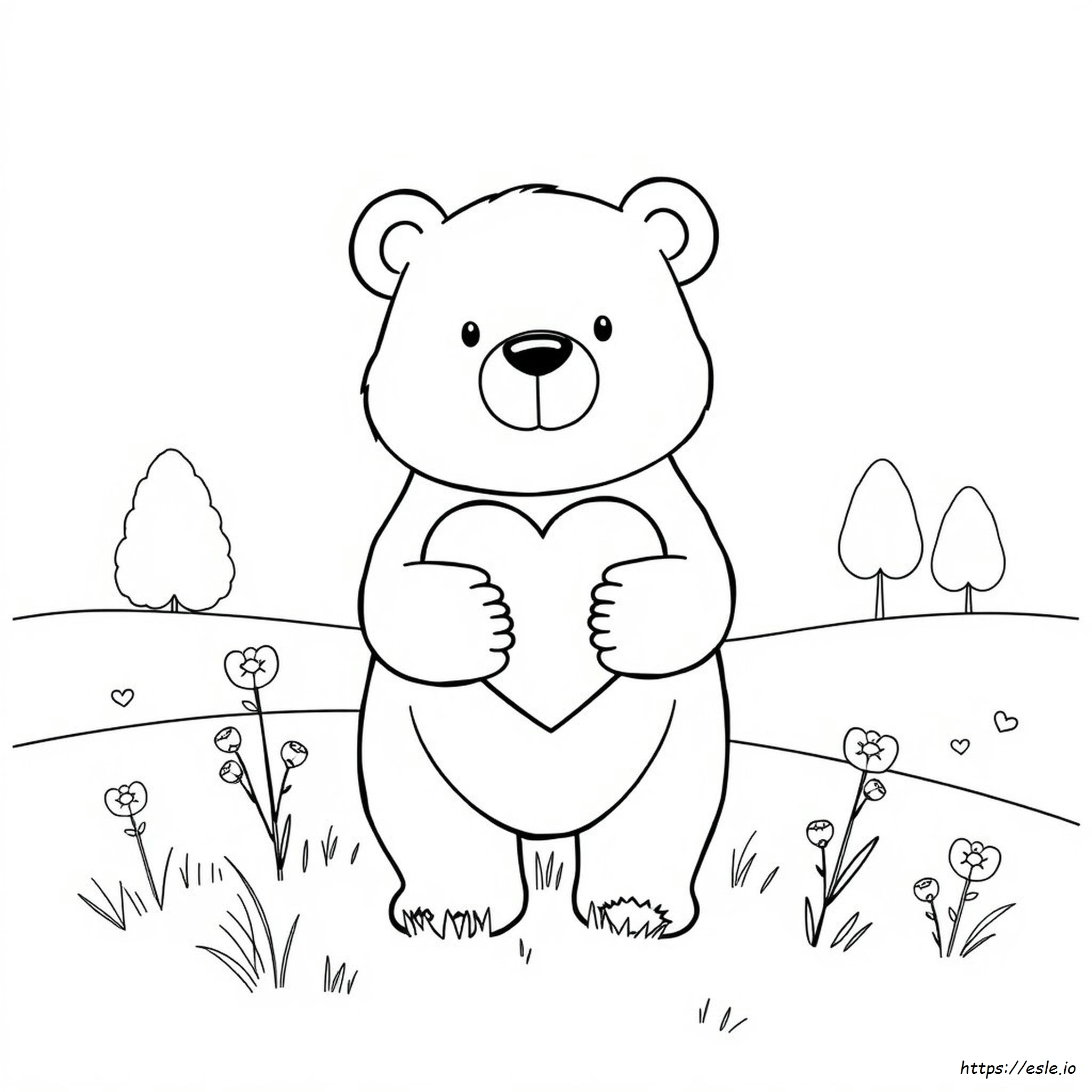 Urso Com Coração Para Colorir