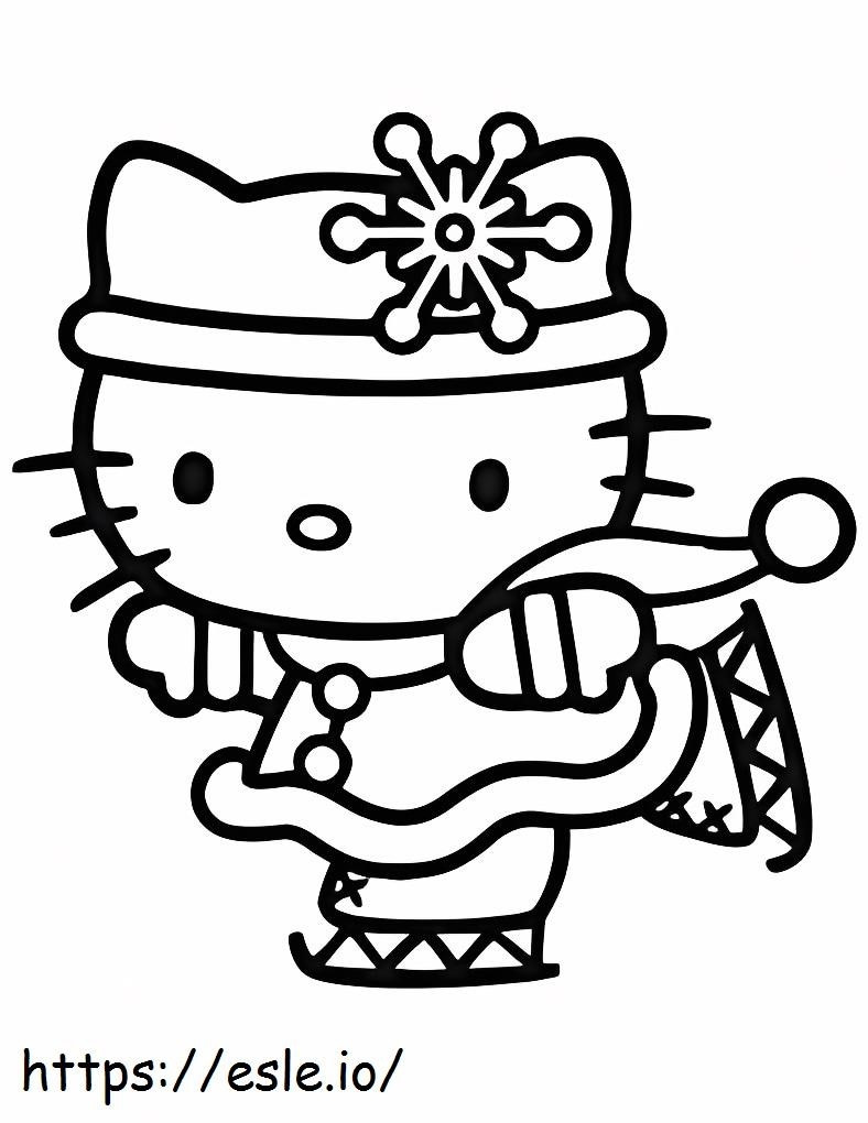Hello Kitty Playing Ice Skating coloring page