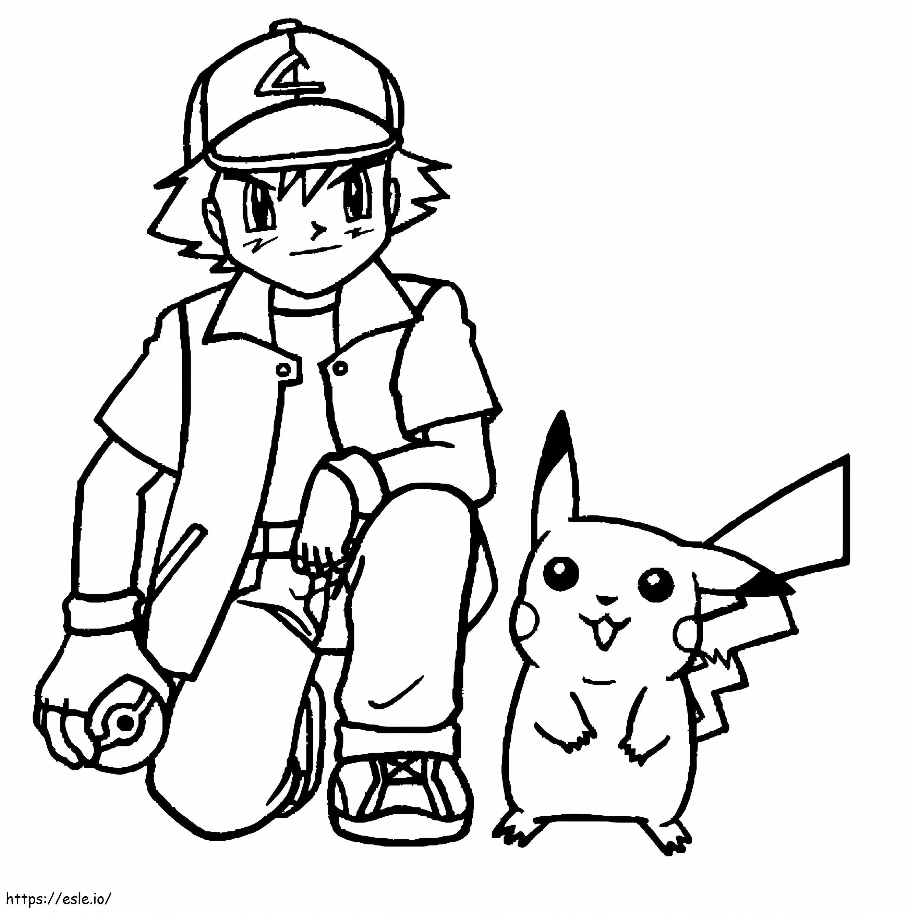 Satoshi și Pikachu de colorat