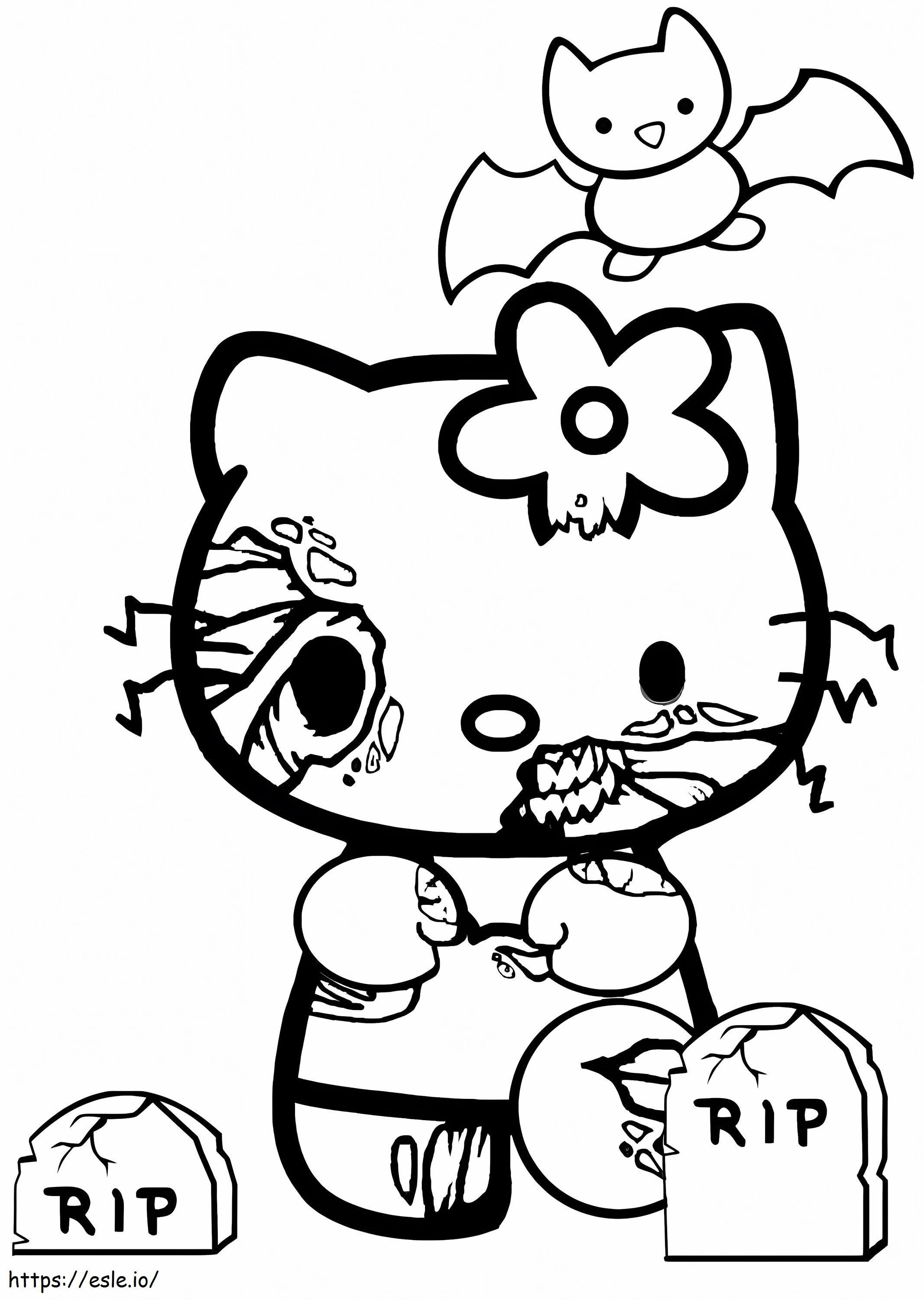 Coloriage Halloween Zombie Hello Kitty à imprimer dessin