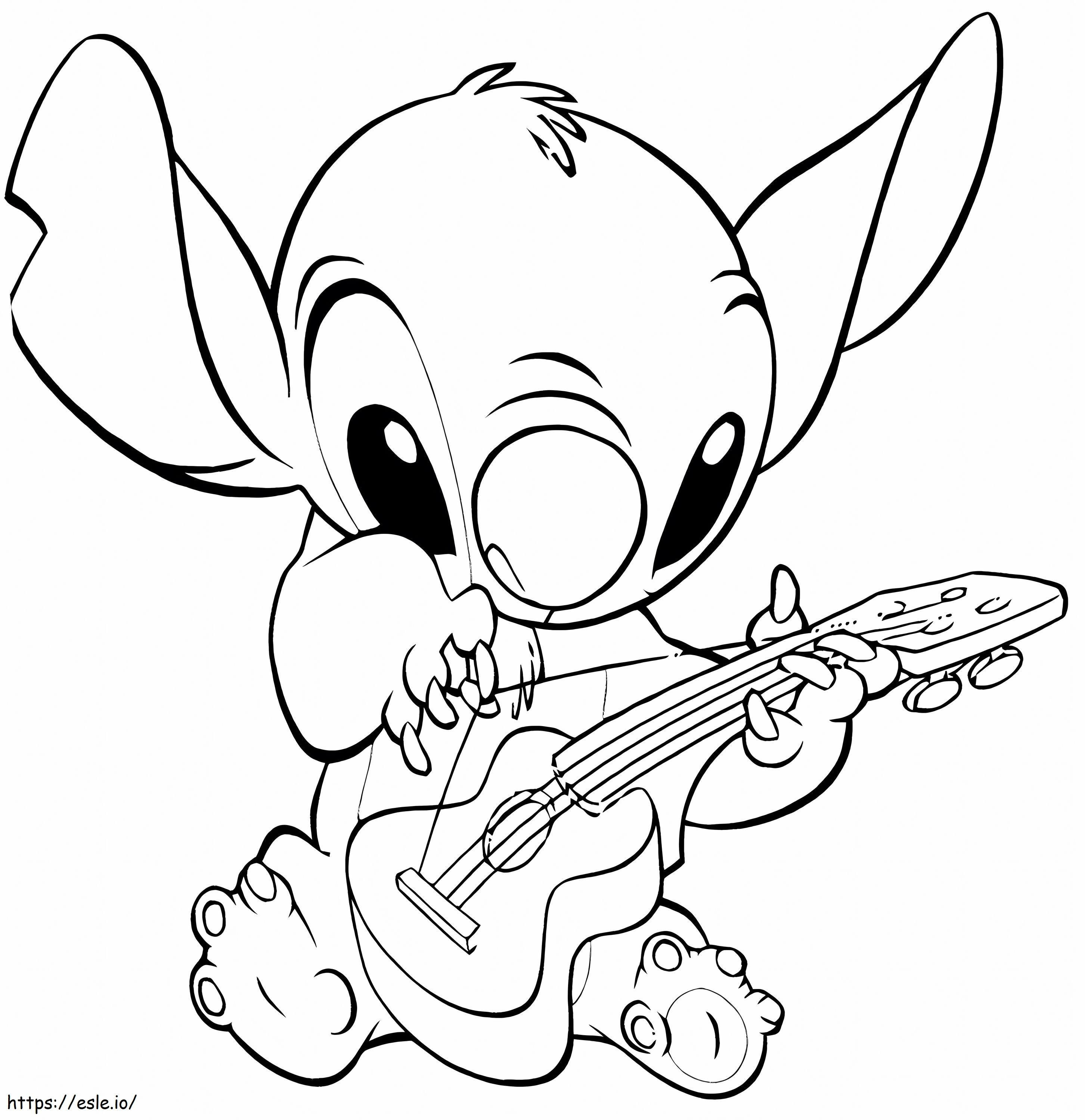 Stitch de Disney tocando la guitarra para colorear