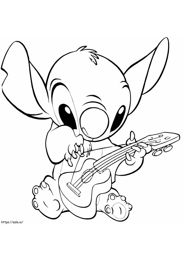 Disney Stitch gitaar spelen kleurplaat