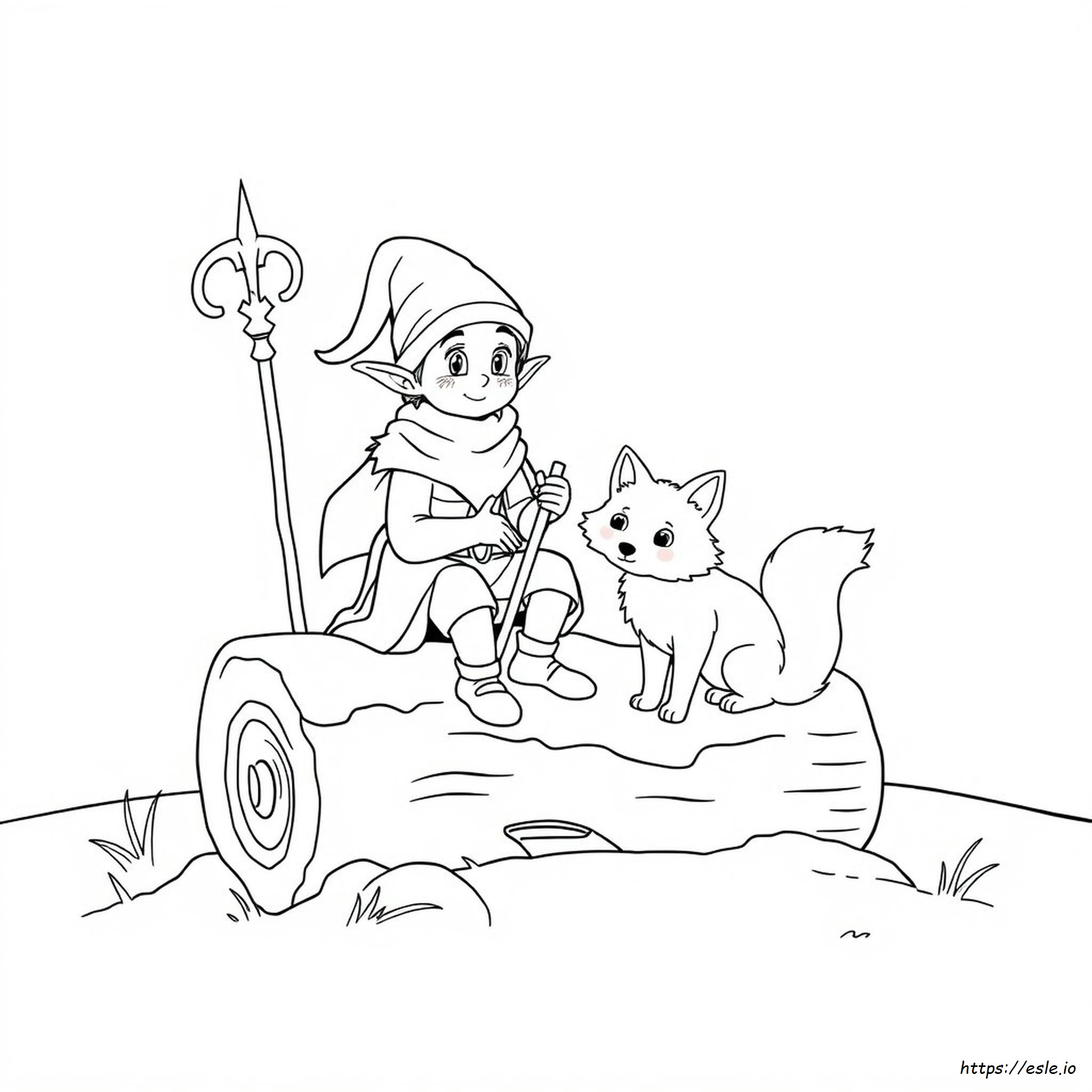 Elf Pet Arctic Fox Coloring Page