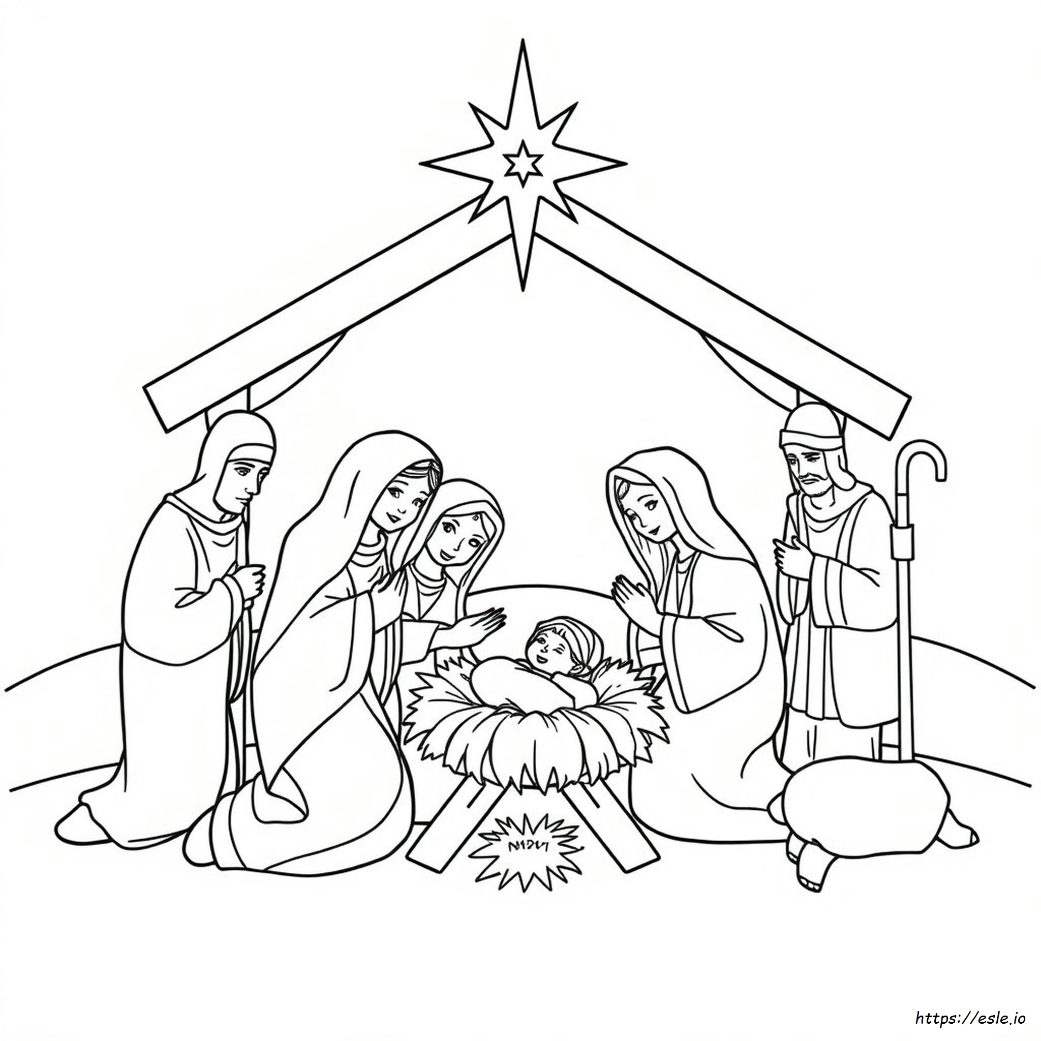 Nativity Scene Colouring Page