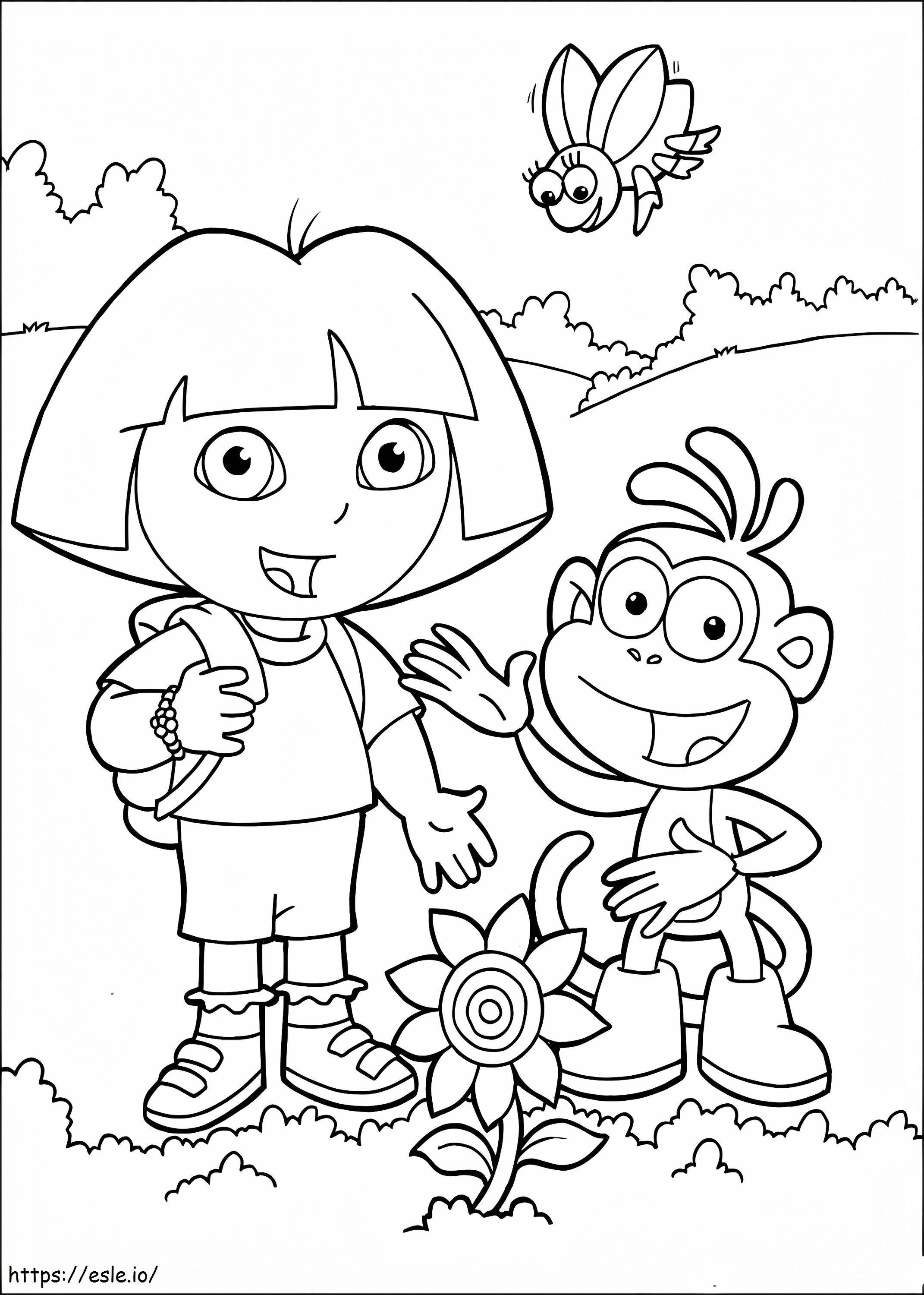Dora saappaat ja kukka värityskuva
