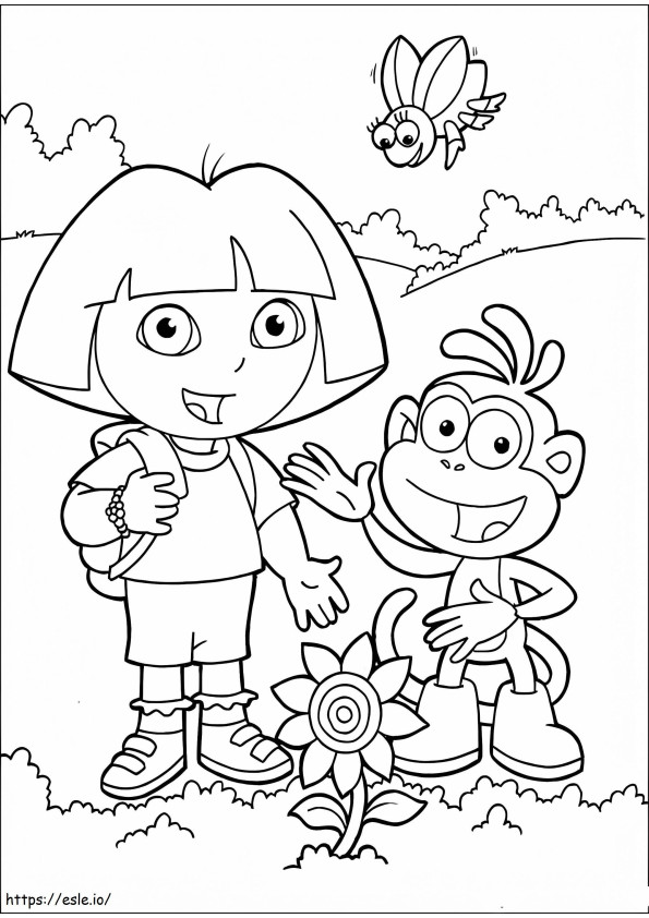 Dora saappaat ja kukka värityskuva