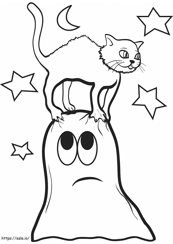 Cat With Ghost coloring page
