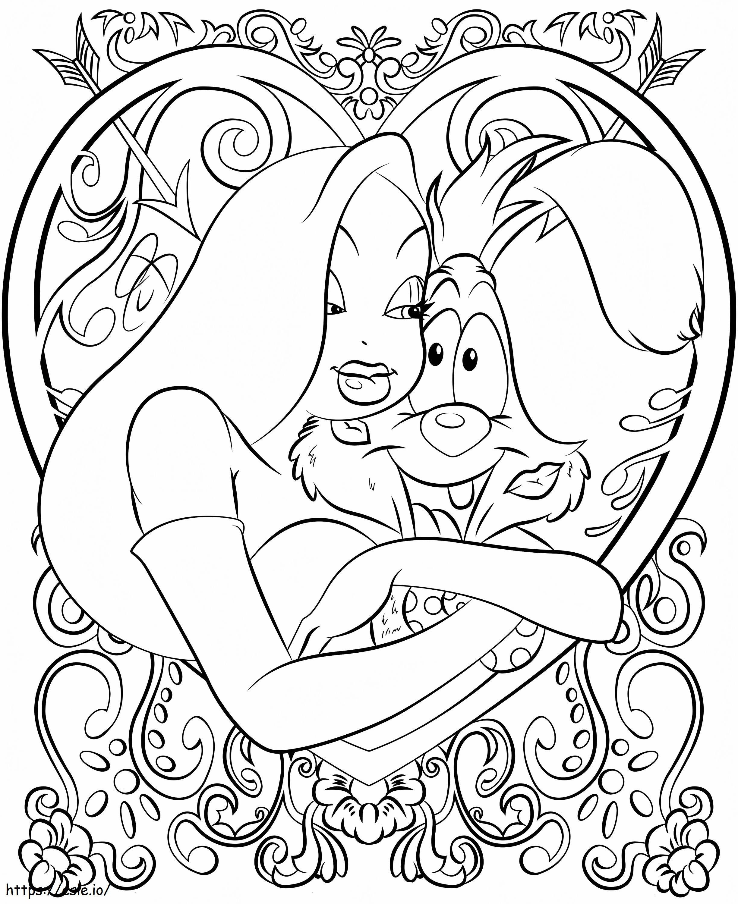 Jessica Rabbit abraça Roger Rabbit para colorir