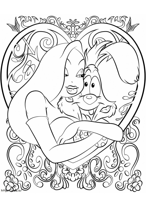 Jessica Rabbit îl îmbrățișează pe Roger Rabbit de colorat