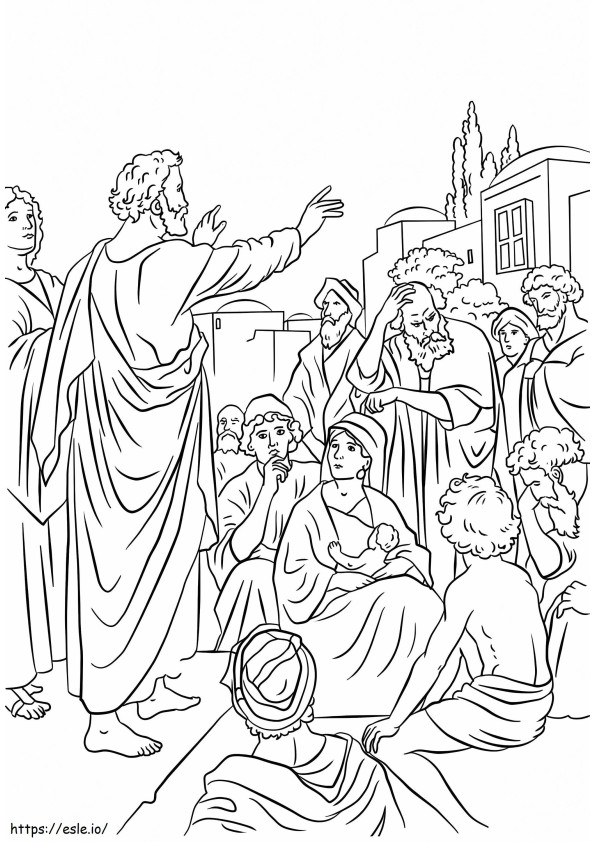 Pedro predicando en Pentecostés para colorear