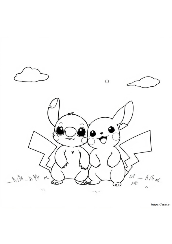 Stitch And Pikachu Coloring Page
