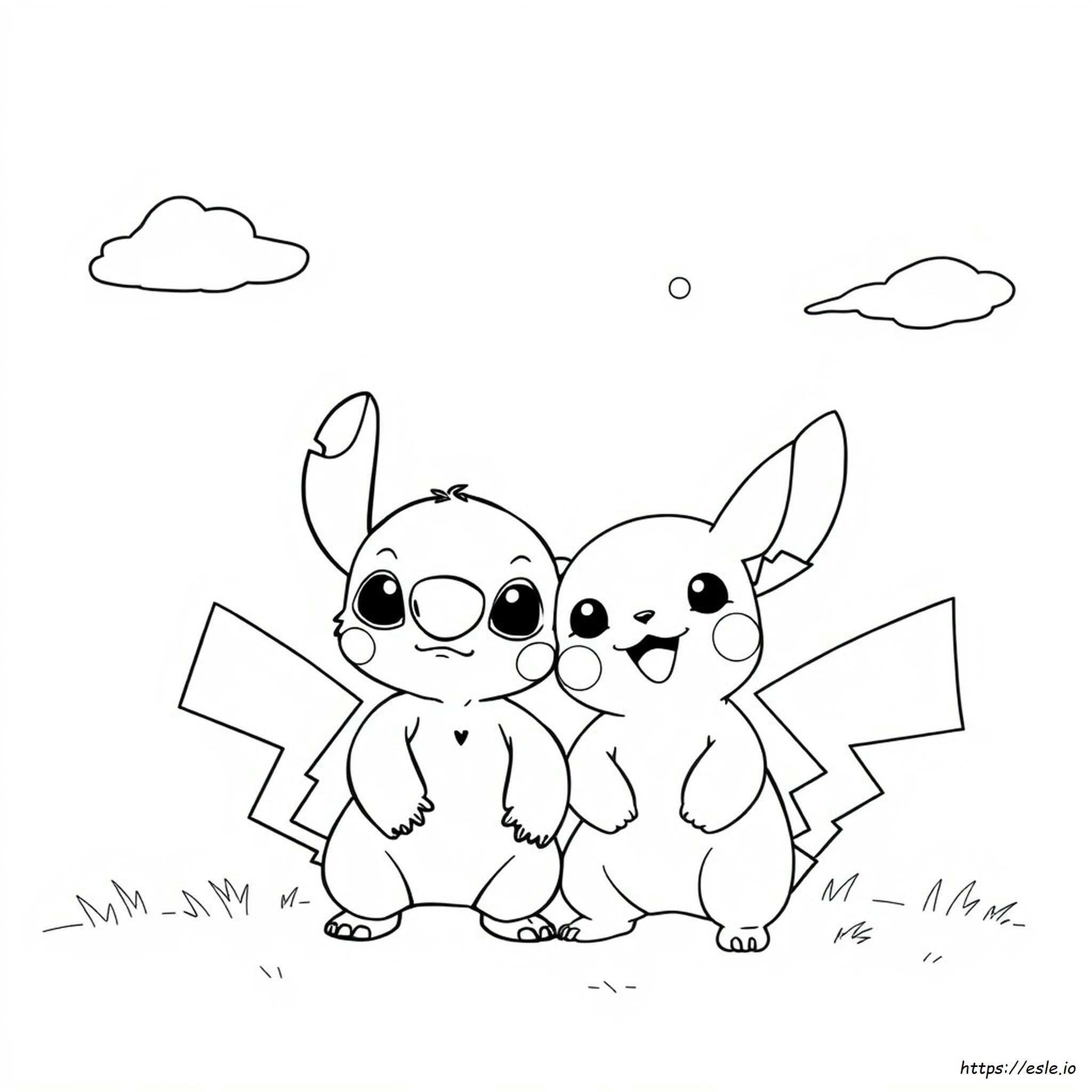 Stitch E Pikachu Para Colorir