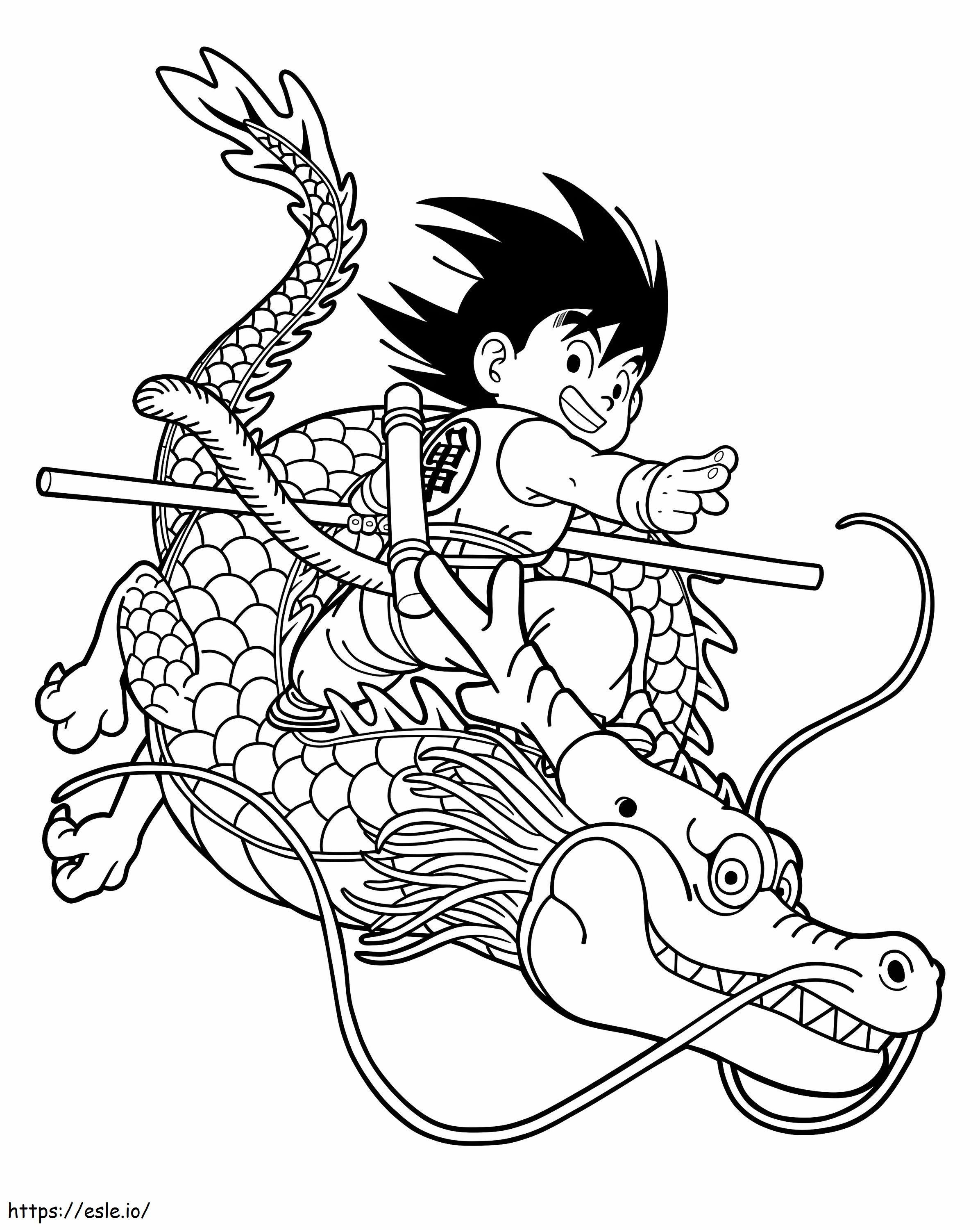 Nuori poika Goku ja lohikäärme värityskuva