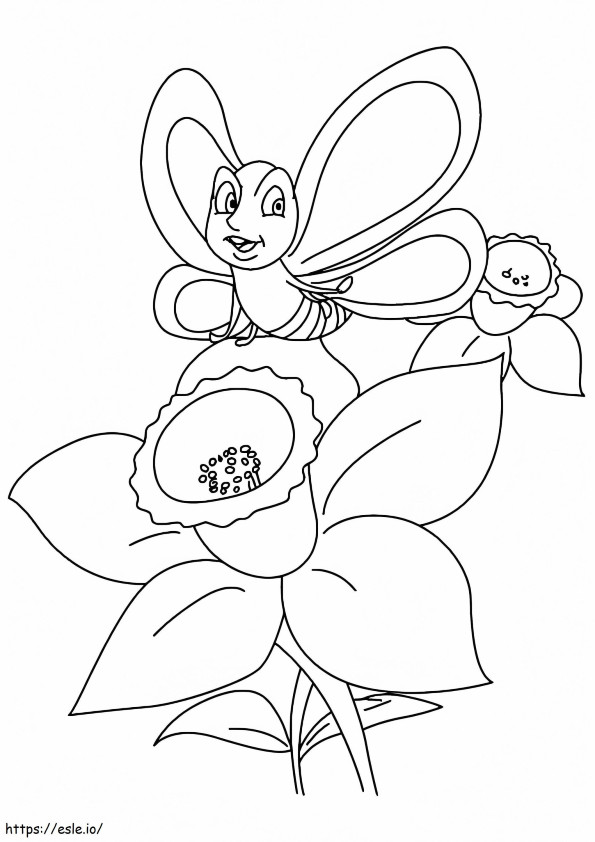 Butterfly And Daffodil A4 coloring page