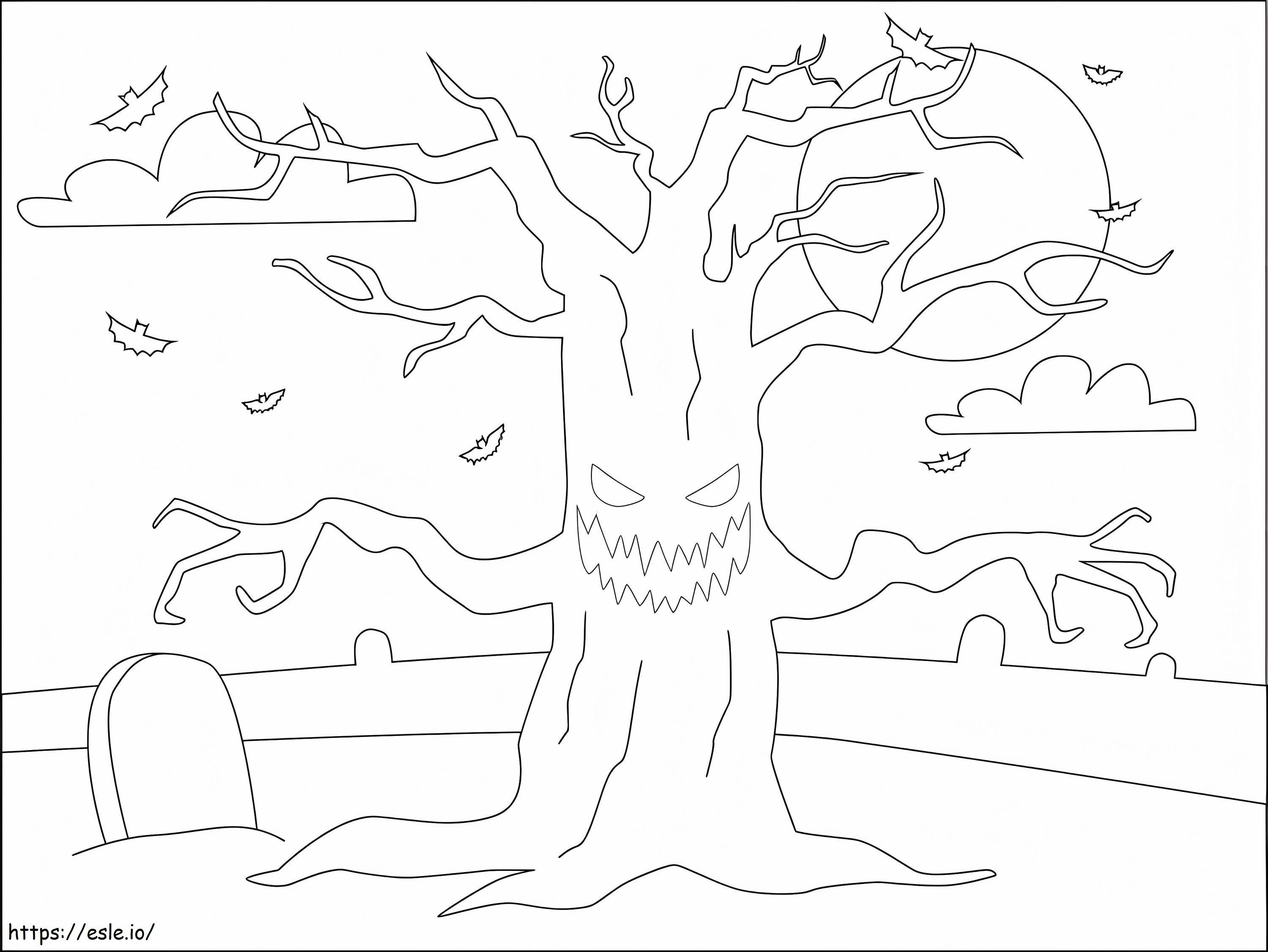 Griezelige spookachtige boom kleurplaat kleurplaat