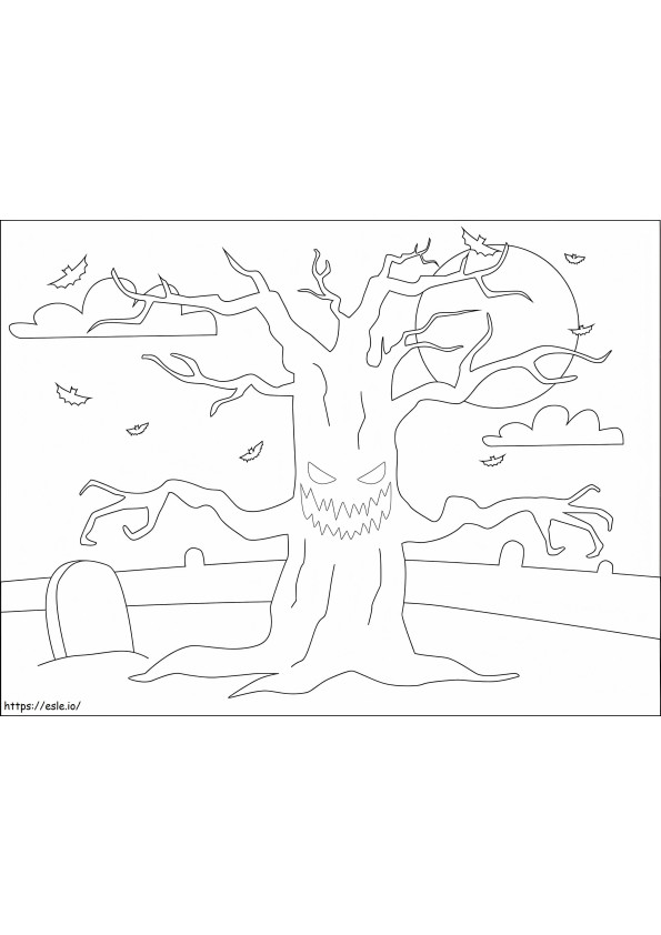 Creepy Spooky Tree coloring page