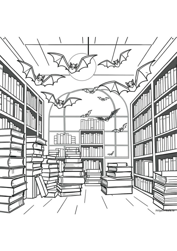 Vleermuizen In De Bibliotheek Kleurplaat