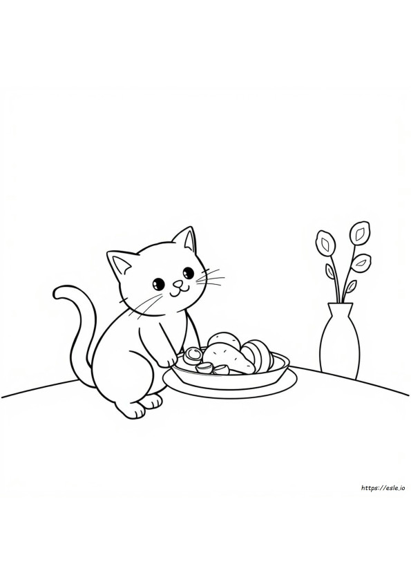 Cat With Food Coloring Page