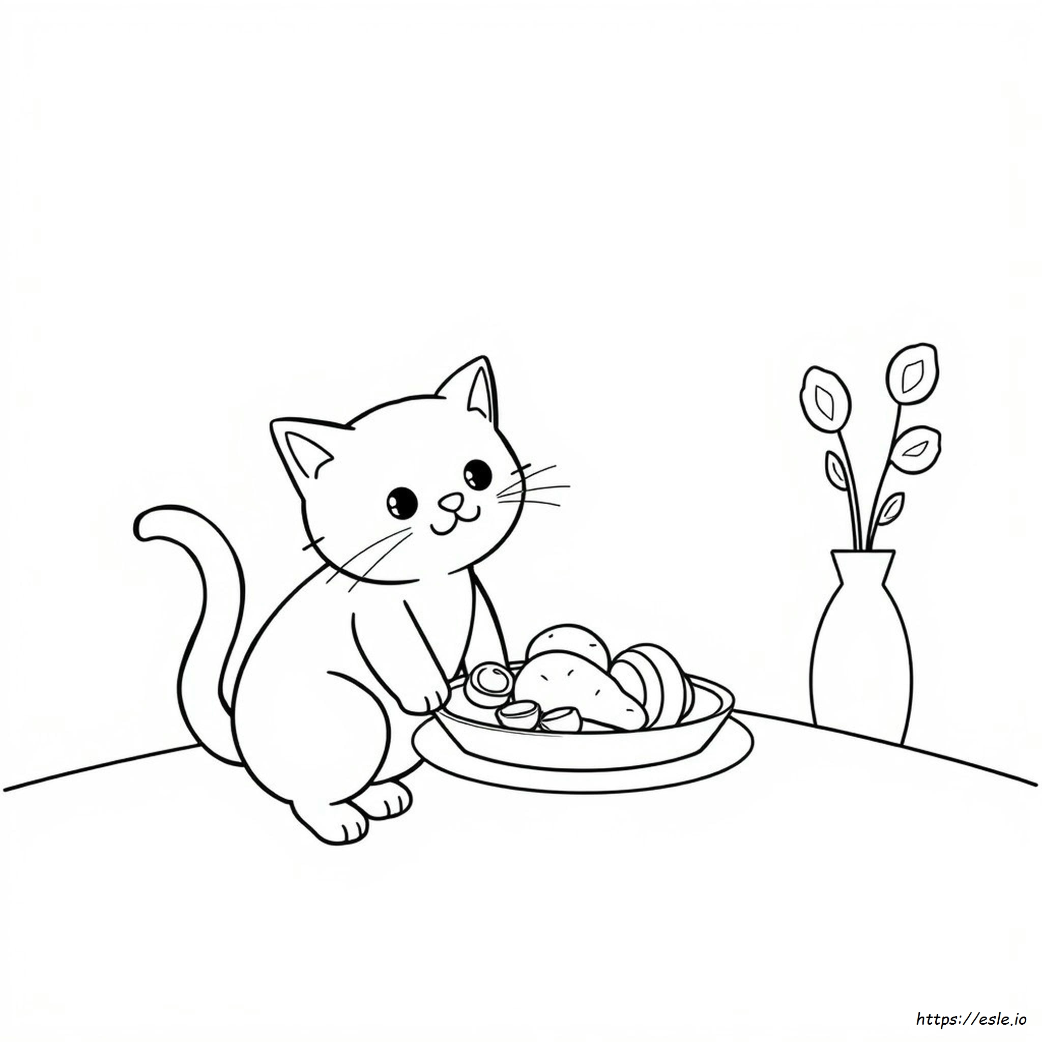Gatto Con Cibo Da Colorare