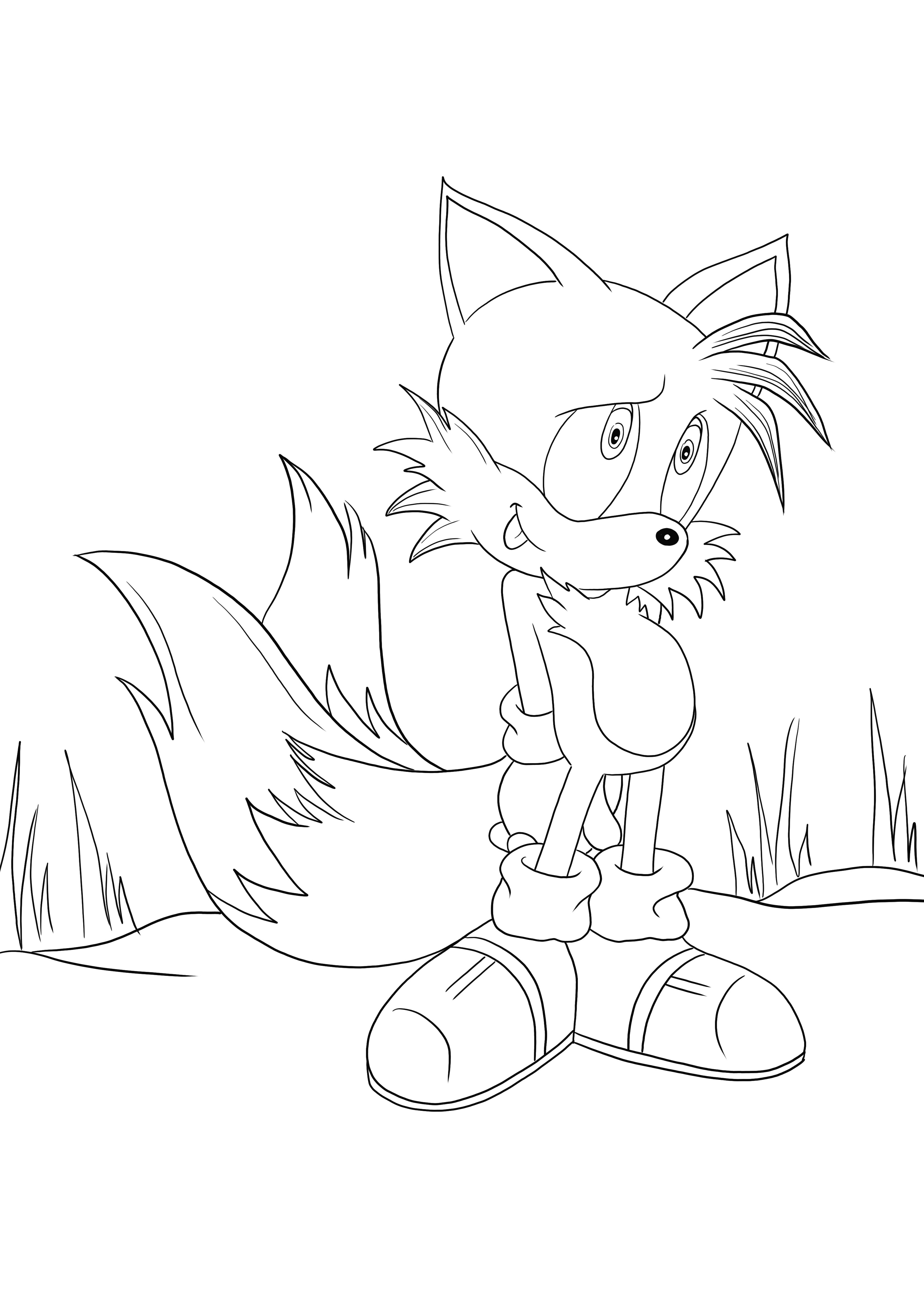 Super simple coloring image of Miles Tails Prower from Sonic free to download