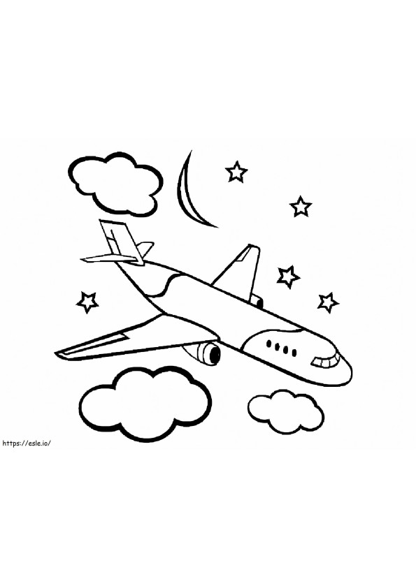 Plane With Stars And Clouds coloring page