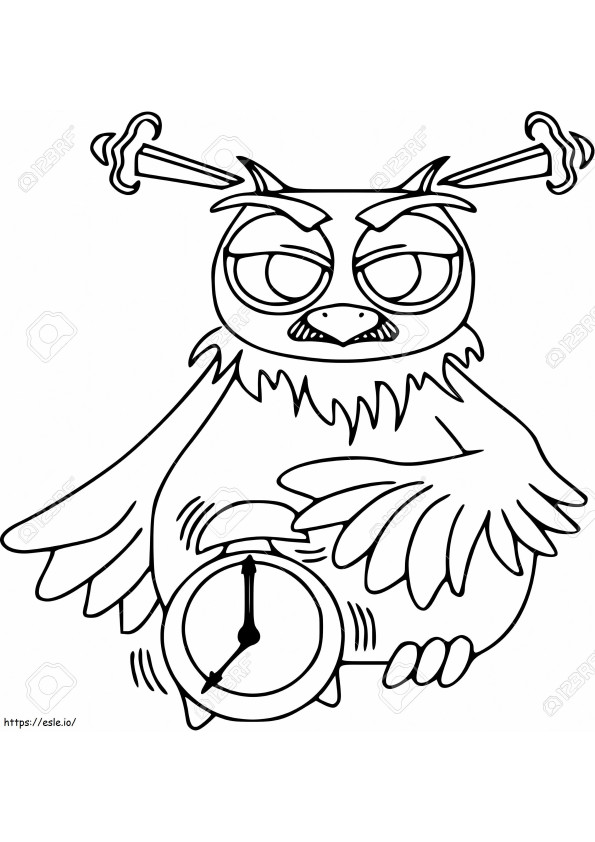 91478744 Owl In The Morning With Alarm Clock Cartoon Characters Isolated Wildlife Coloring Outline coloring page