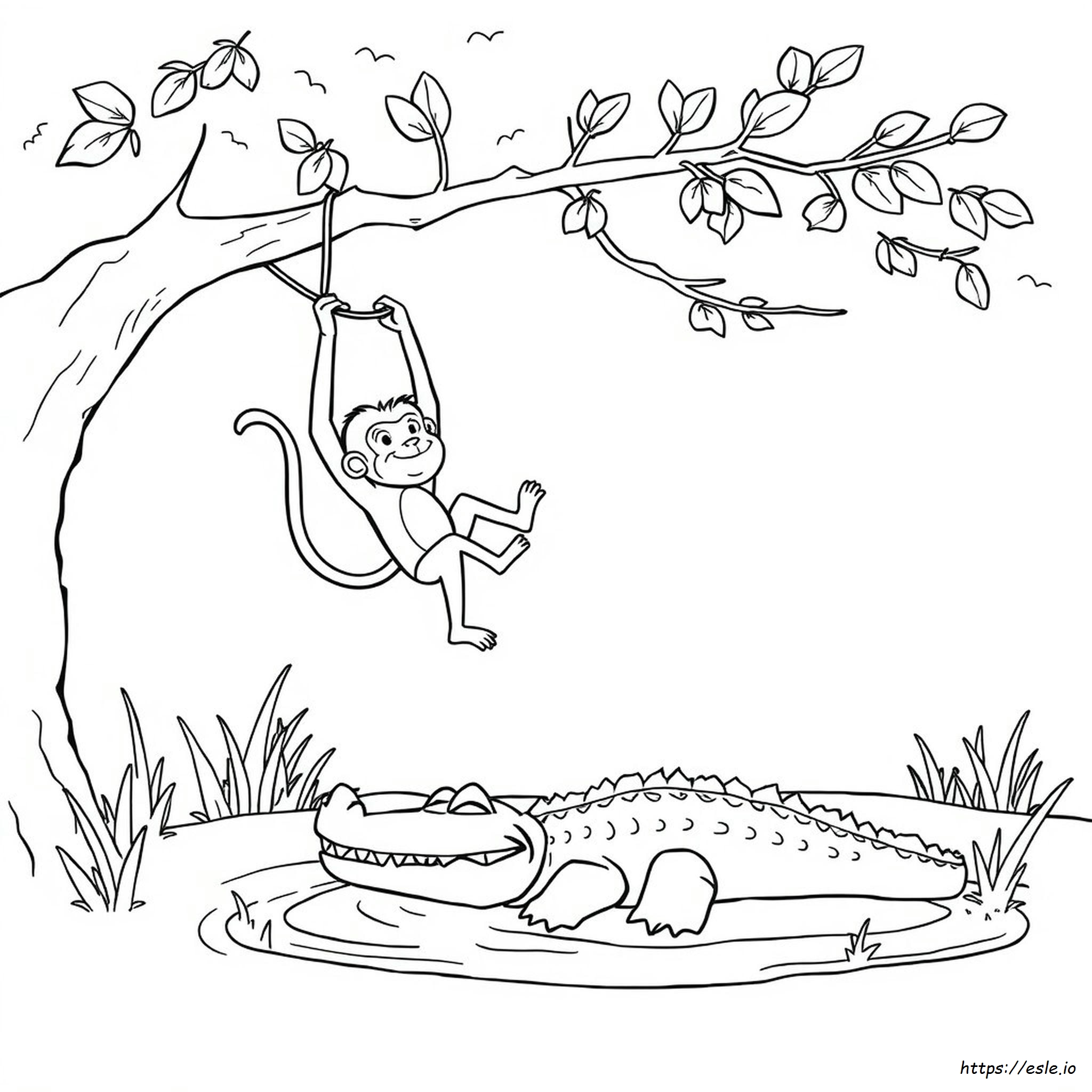 Coloring Monkey And Crocodile Drawing