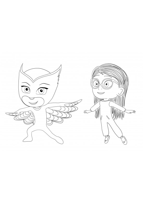 Pijama Hero Amaya este Owlette de la PJ Masks, imprimabilă gratuită pentru copii