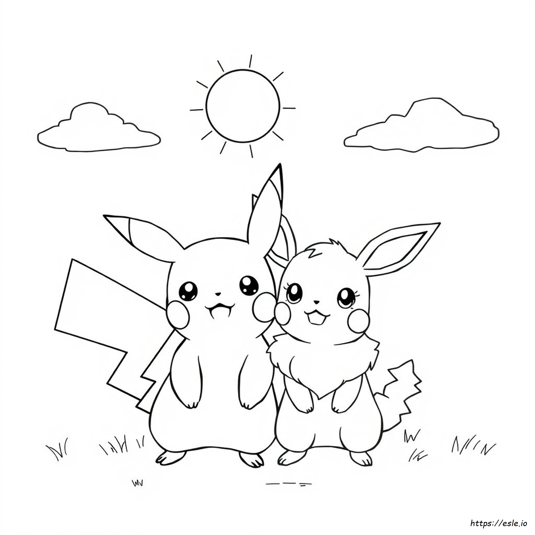 Pikachu And Eevee Coloring Page