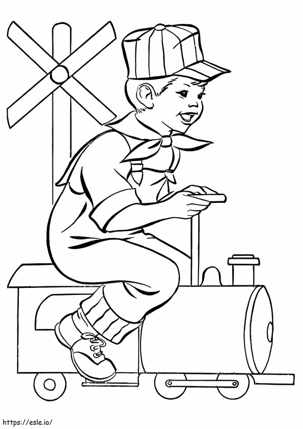 Boy On Toy Train coloring page