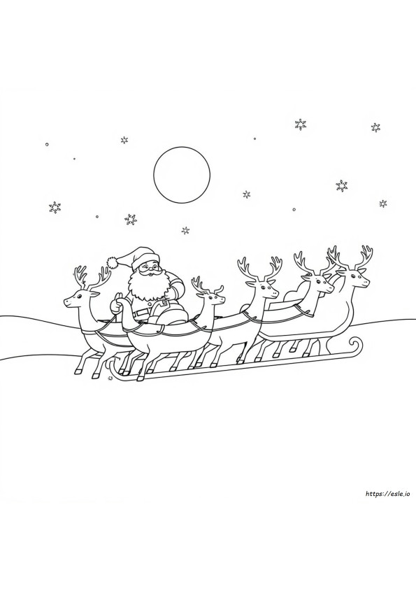 Santa On His Sleigh Colouring Pages