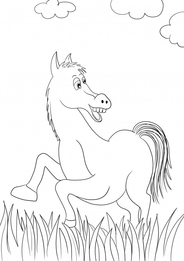 Our happy horse is free to be downloaded and colored by kids of all ages