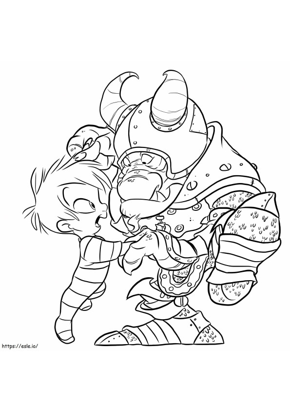 Cartoon Goblin With Boy coloring page