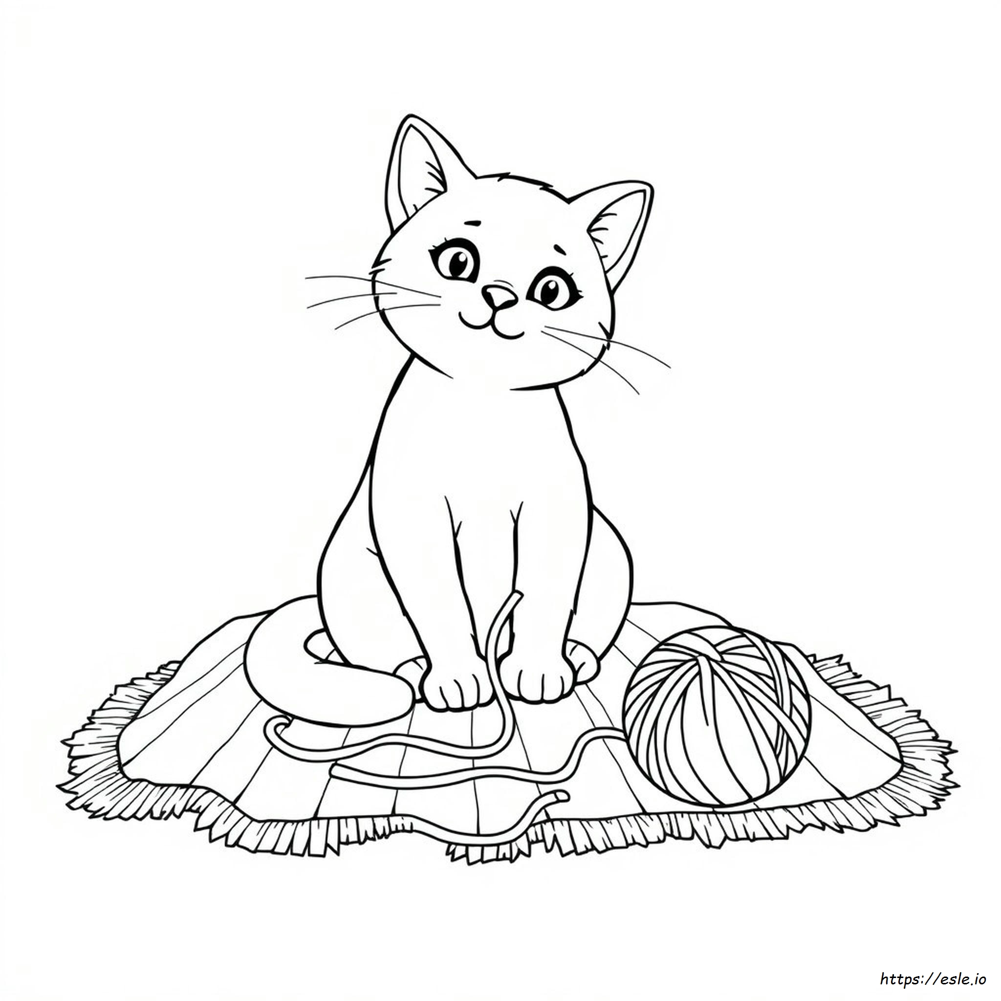 Cat With Yarn Coloring Page