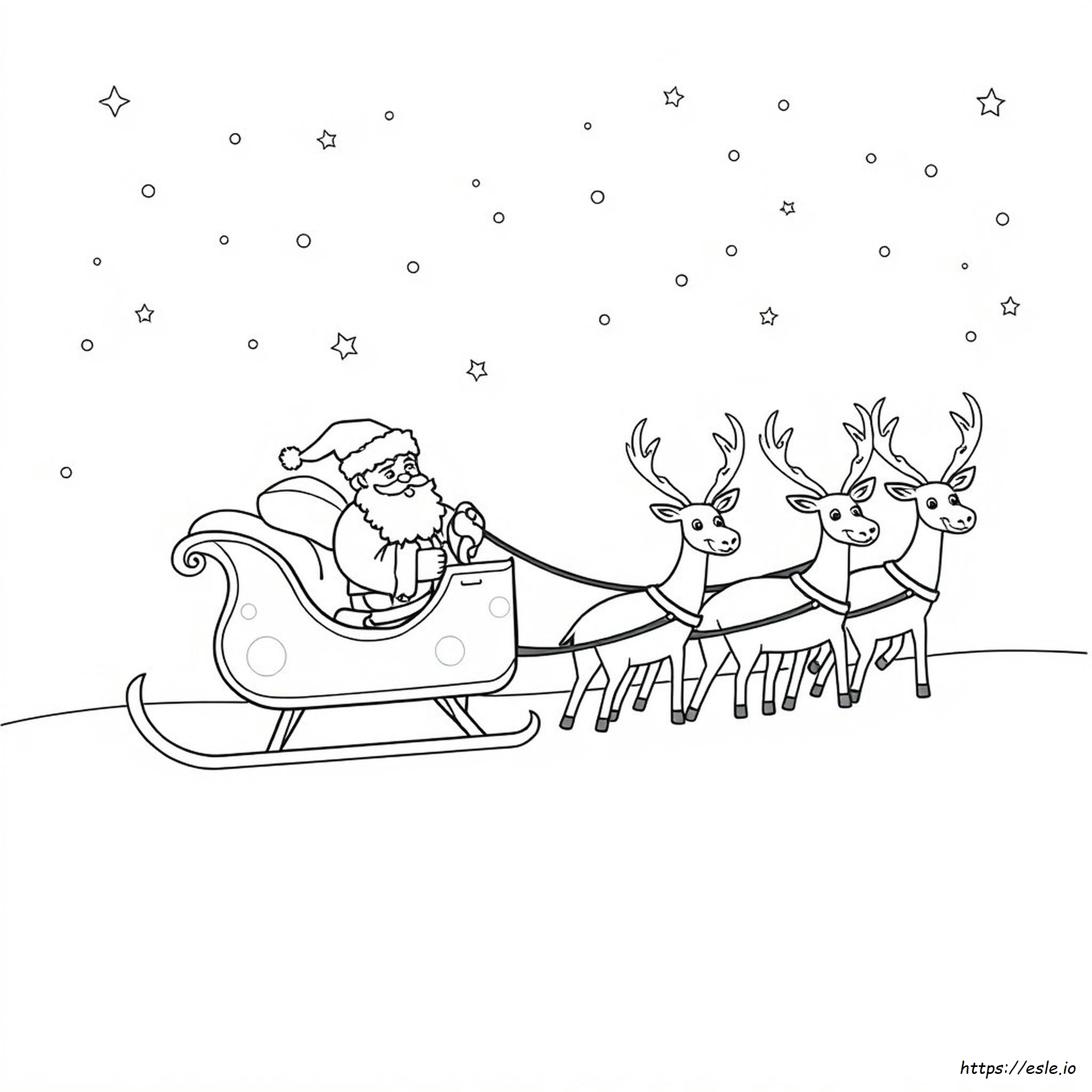 Santa With Sleigh And Reindeer Coloring Page