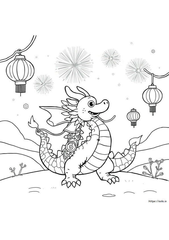 Nieuwjaarsdraak Kleurplaat