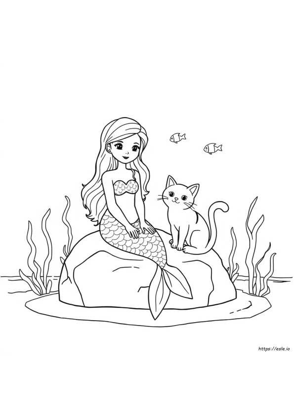 Mermaid Cat Colouring In