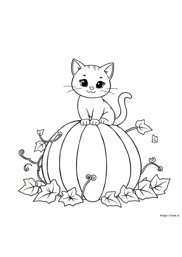 Cat On A Pumpkin Coloring Page
