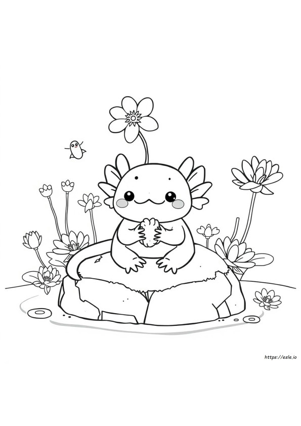 Easy Kawaii Axolotl Coloring Page