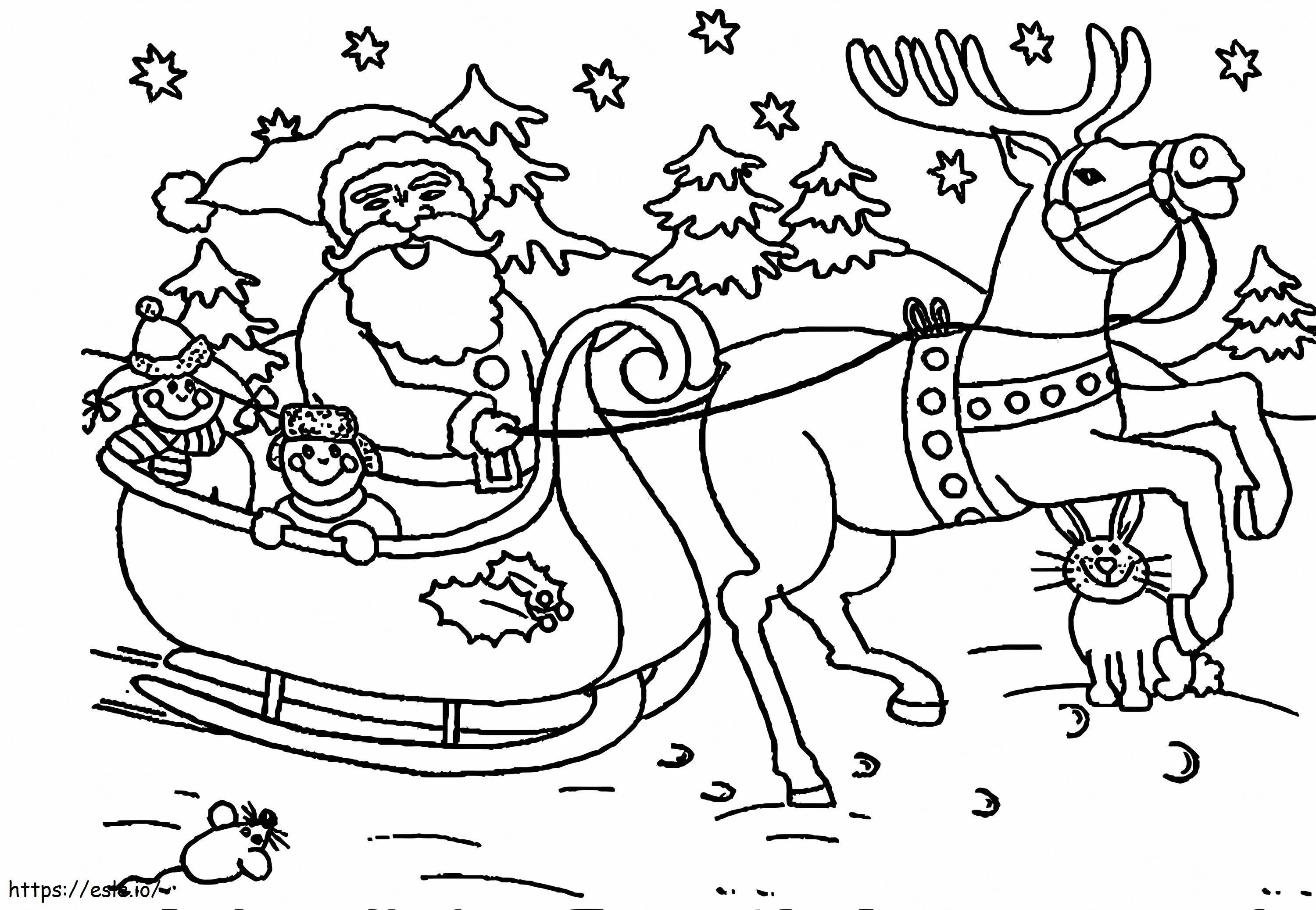 Papai Noel sentado em um snowmobile para colorir