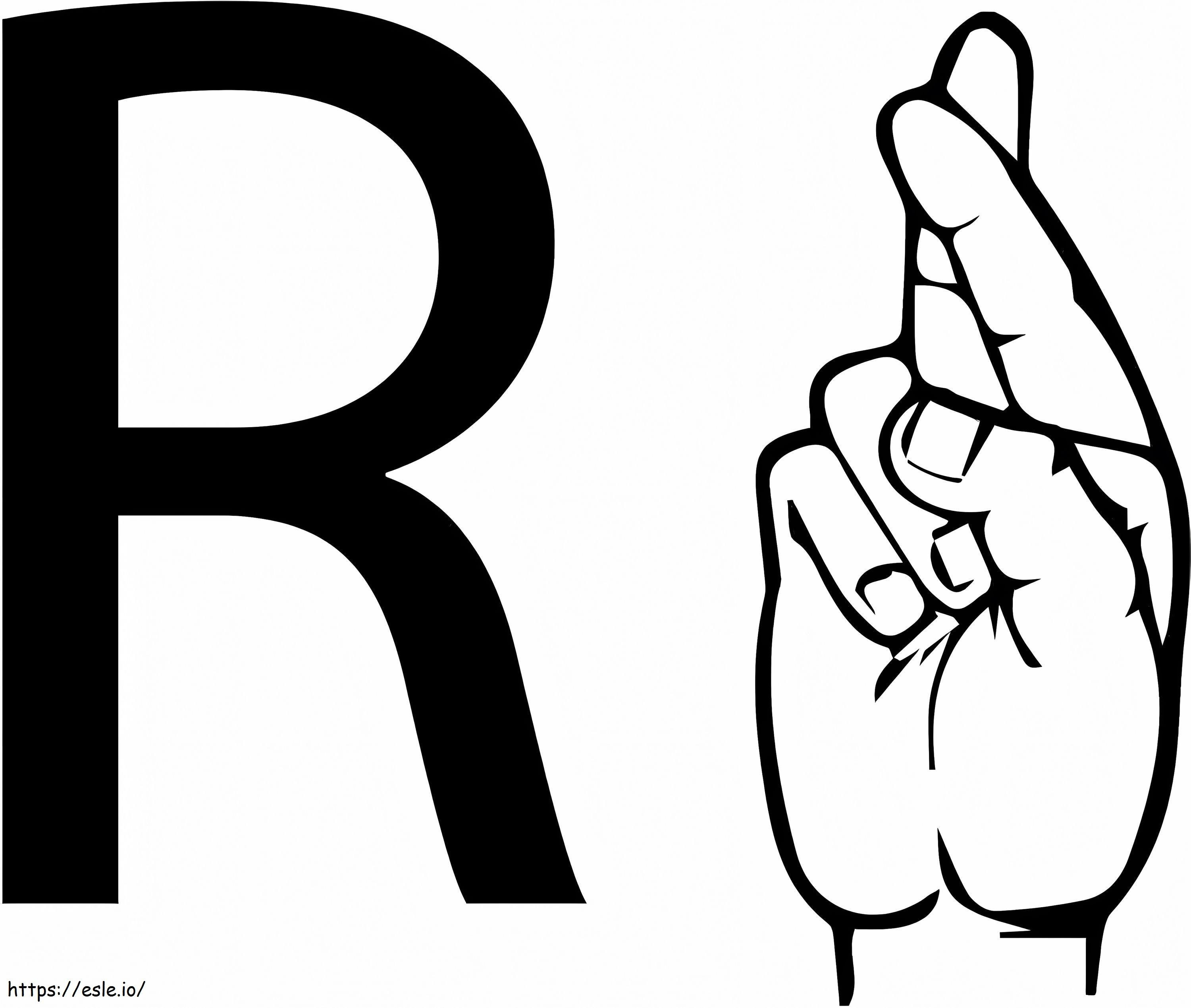 R-kirjain ja käsi värityskuva